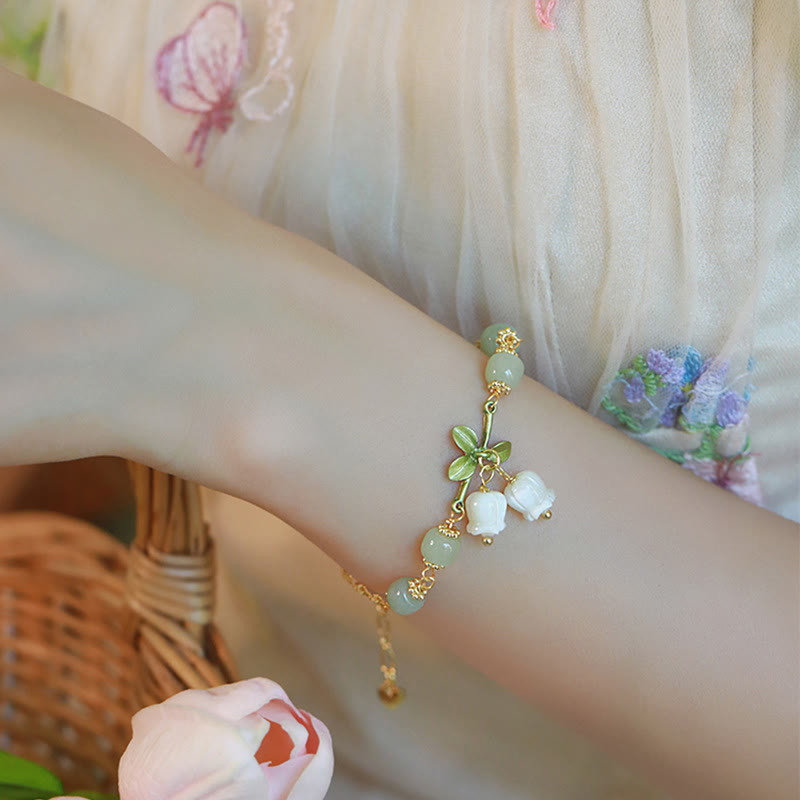 Bracelet de prospérité en jade vert | Chaîne muguet