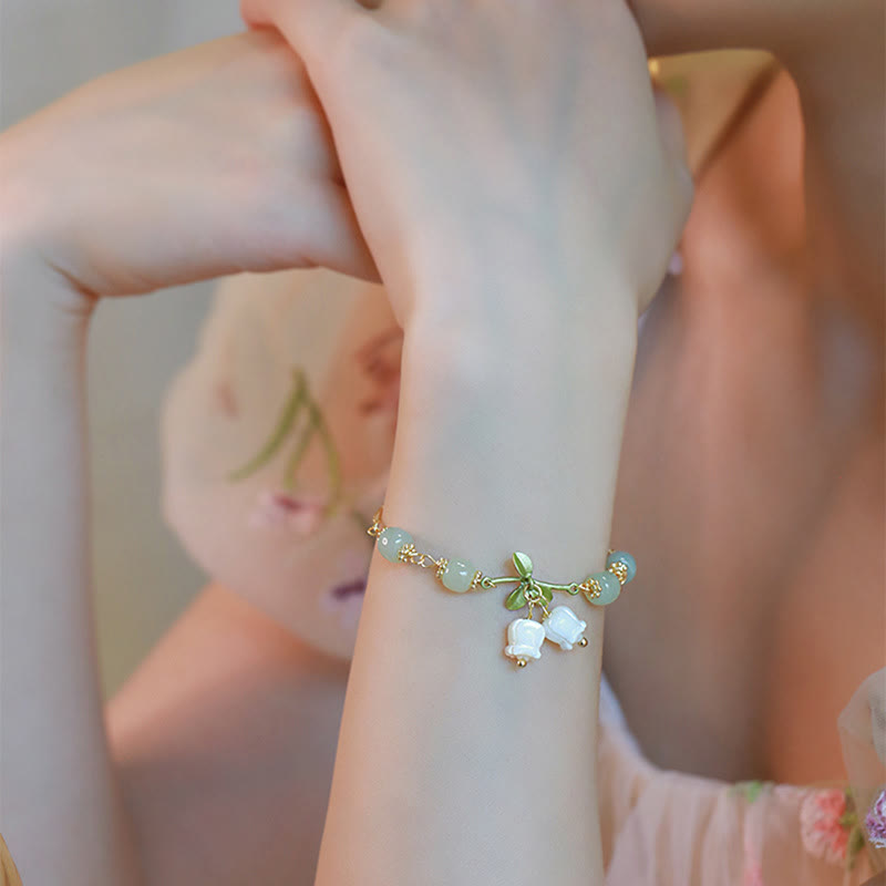 Bracelet de prospérité en jade vert | Chaîne muguet
