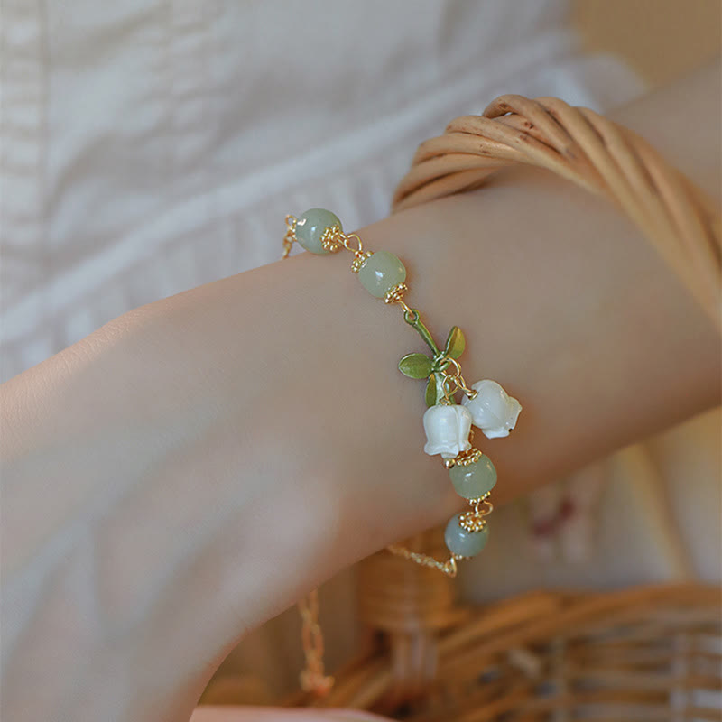 Bracelet de prospérité en jade vert | Chaîne muguet