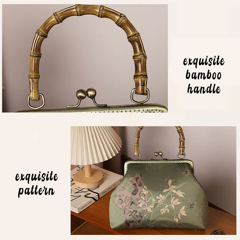 Sac à bandoulière avec poignée en bambou et plantes vertes