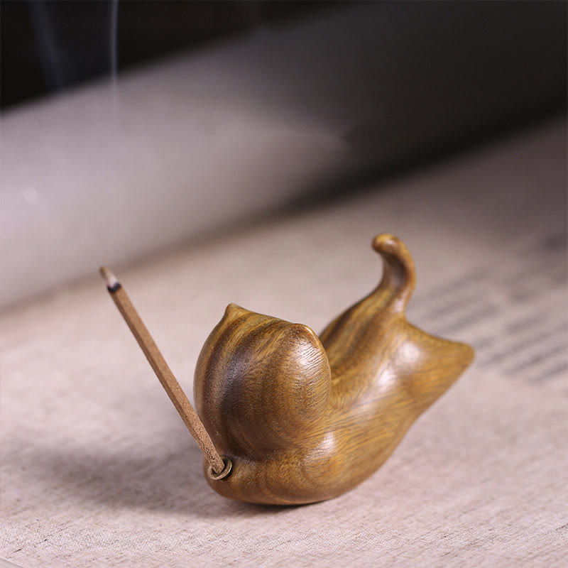 Brûle-encens chat en bois de santal vert 5,6 cm Décoration apaisante