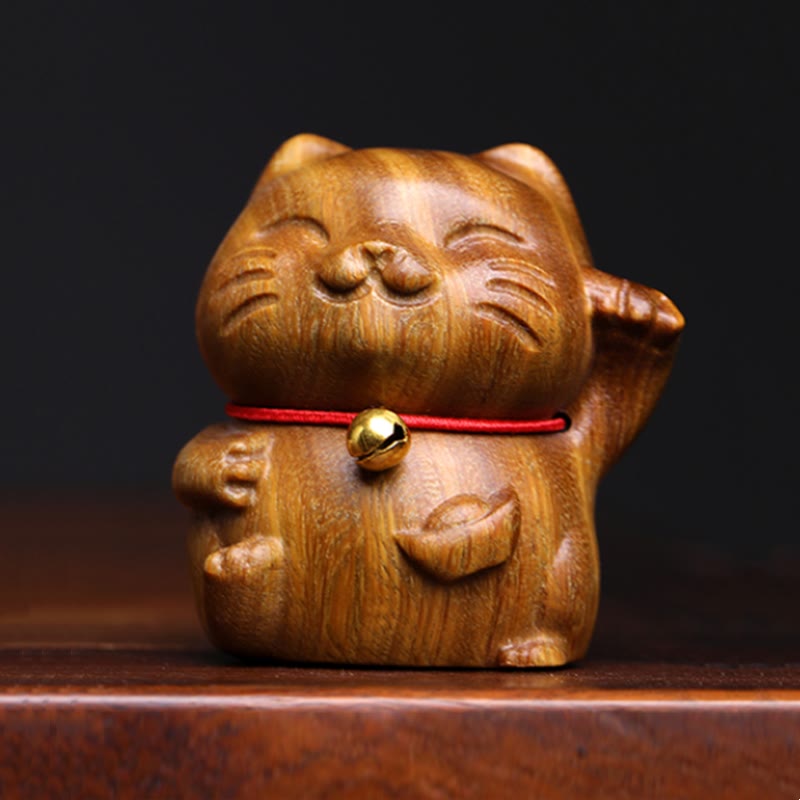 Décoration chat porte-bonheur en bois de santal vert 4,5 cm Charm de paix