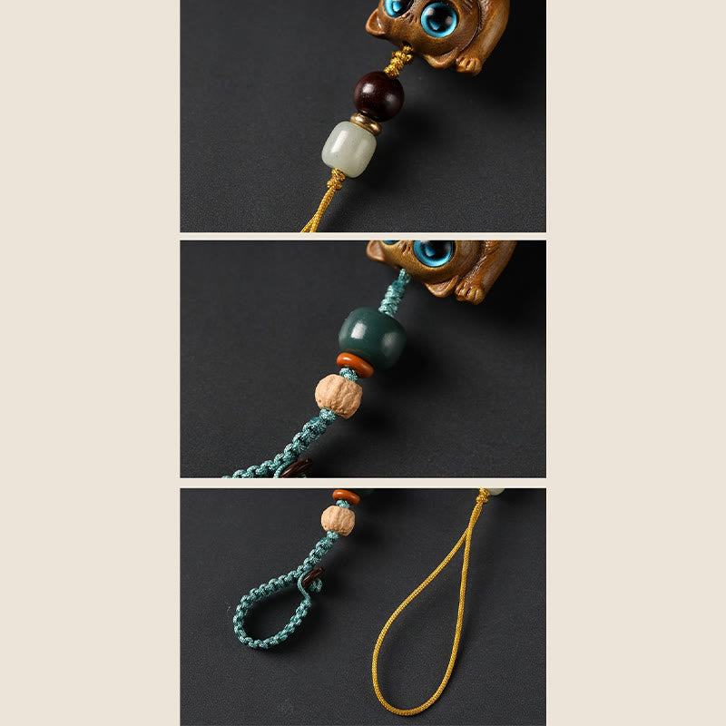 Porte-clés en bois de santal vert et thuya | Breloque à énergie positive