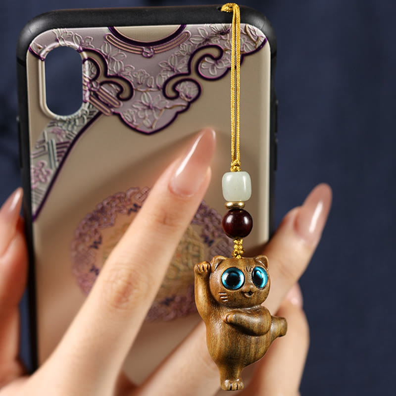 Porte-clés en bois de santal vert et thuya | Breloque à énergie positive