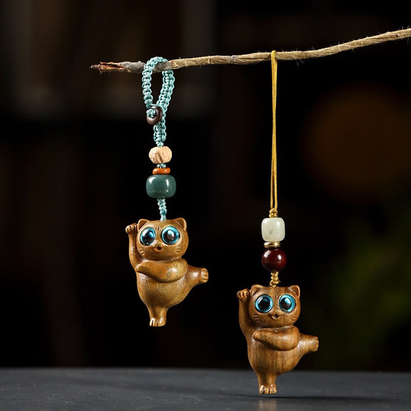 Porte-clés en bois de santal vert et thuya | Breloque à énergie positive