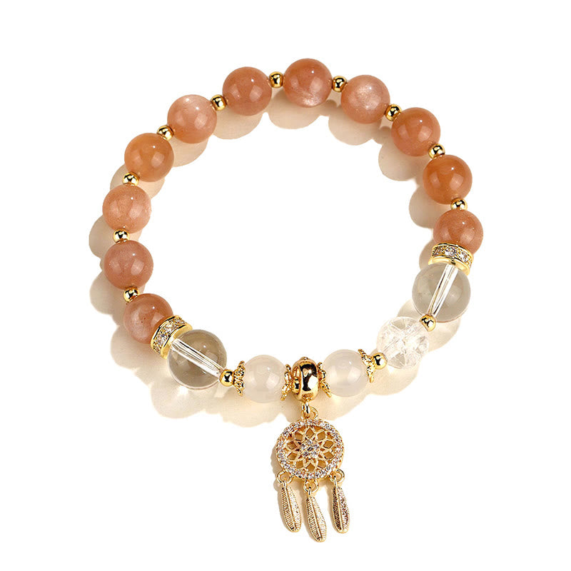 Bracelet de guérison attrape-rêves en quartz fraise vert et améthyste