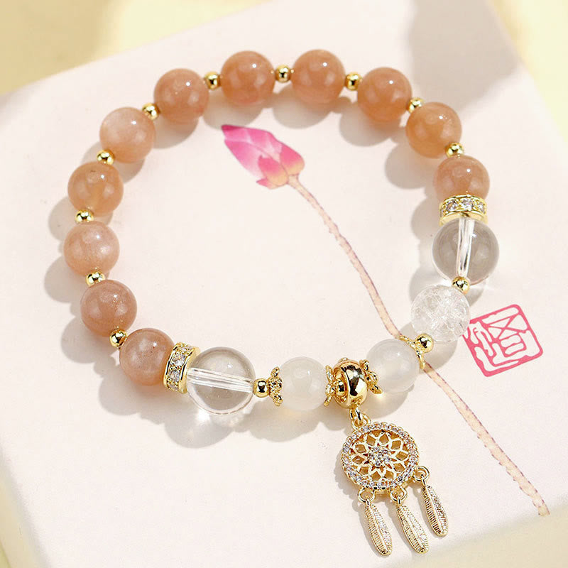 Bracelet de guérison attrape-rêves en quartz fraise vert et améthyste