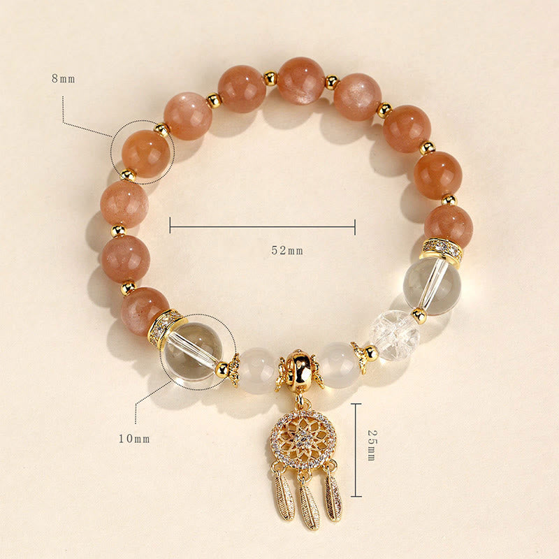 Bracelet de guérison attrape-rêves en quartz fraise vert et améthyste