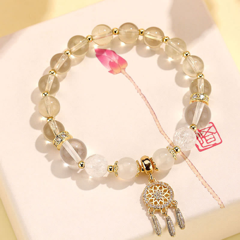 Bracelet de guérison attrape-rêves en quartz fraise vert et améthyste