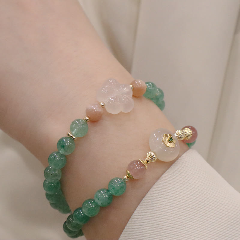 Bracelet de gratitude en quartz fraise vert et calcédoine