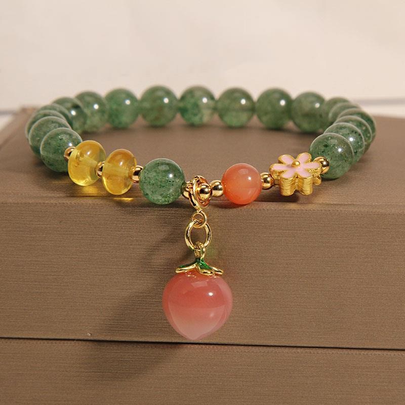Bracelet à breloques en quartz fraise vert et pêche pour l'équilibre émotionnel