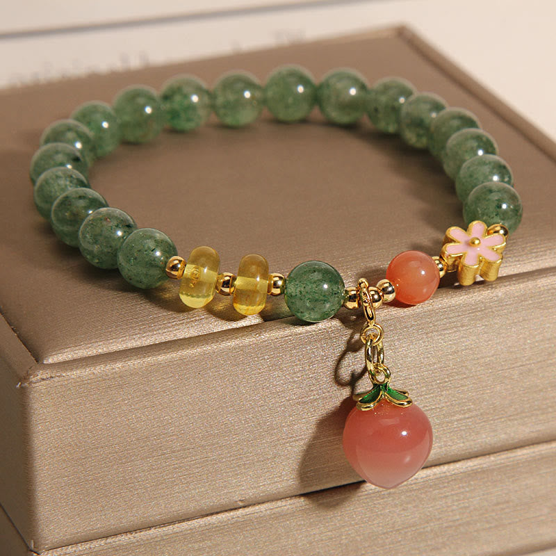 Bracelet à breloques en quartz fraise vert et pêche pour l'équilibre émotionnel