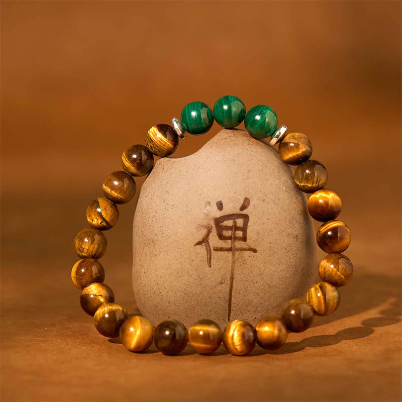 Bracelet Courage en œil de tigre vert, taille de poignet 14-16 cm