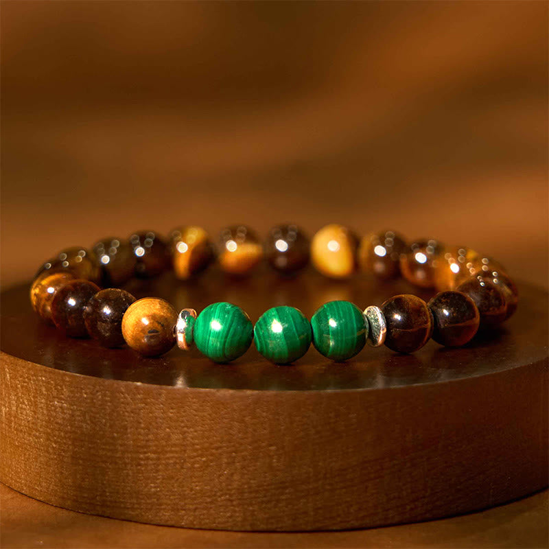 Bracelet Courage en œil de tigre vert, taille de poignet 14-16 cm
