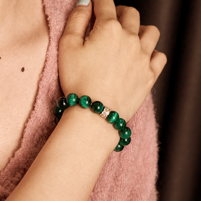 Bracelet œil de tigre vert positif | Poignet 14-16 cm