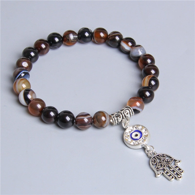 Bracelet Hamsa avec pierres précieuses d'agate et de pierre de soleil