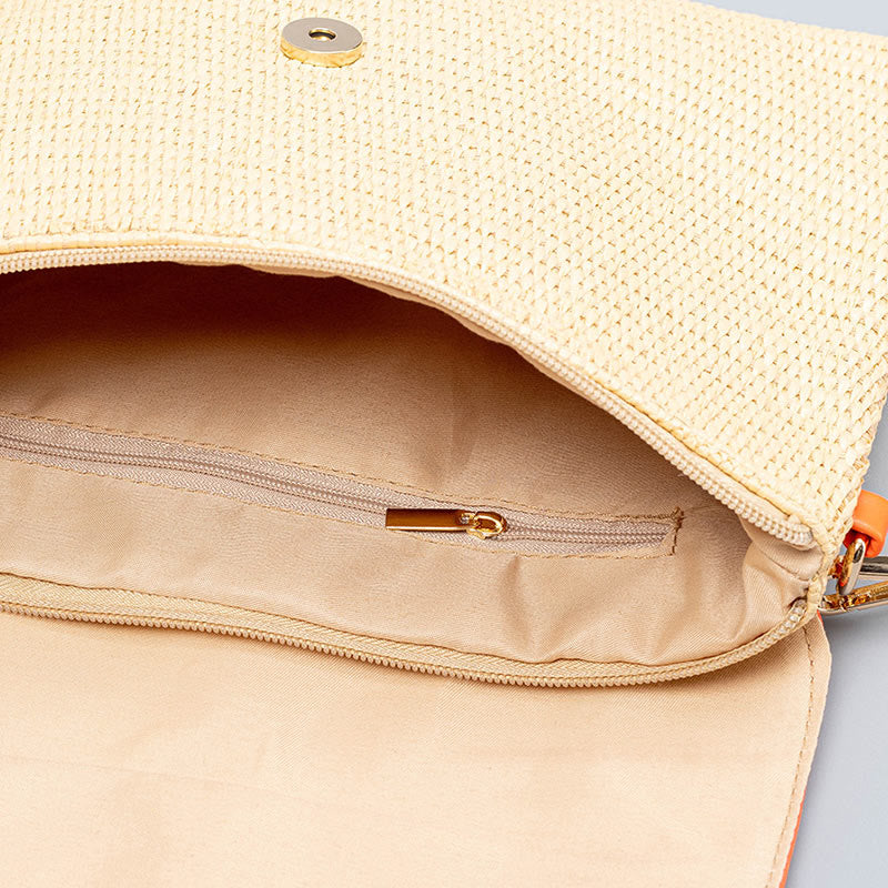 Sac bandoulière en paille Hamsa avec motifs éléphants et fleurs