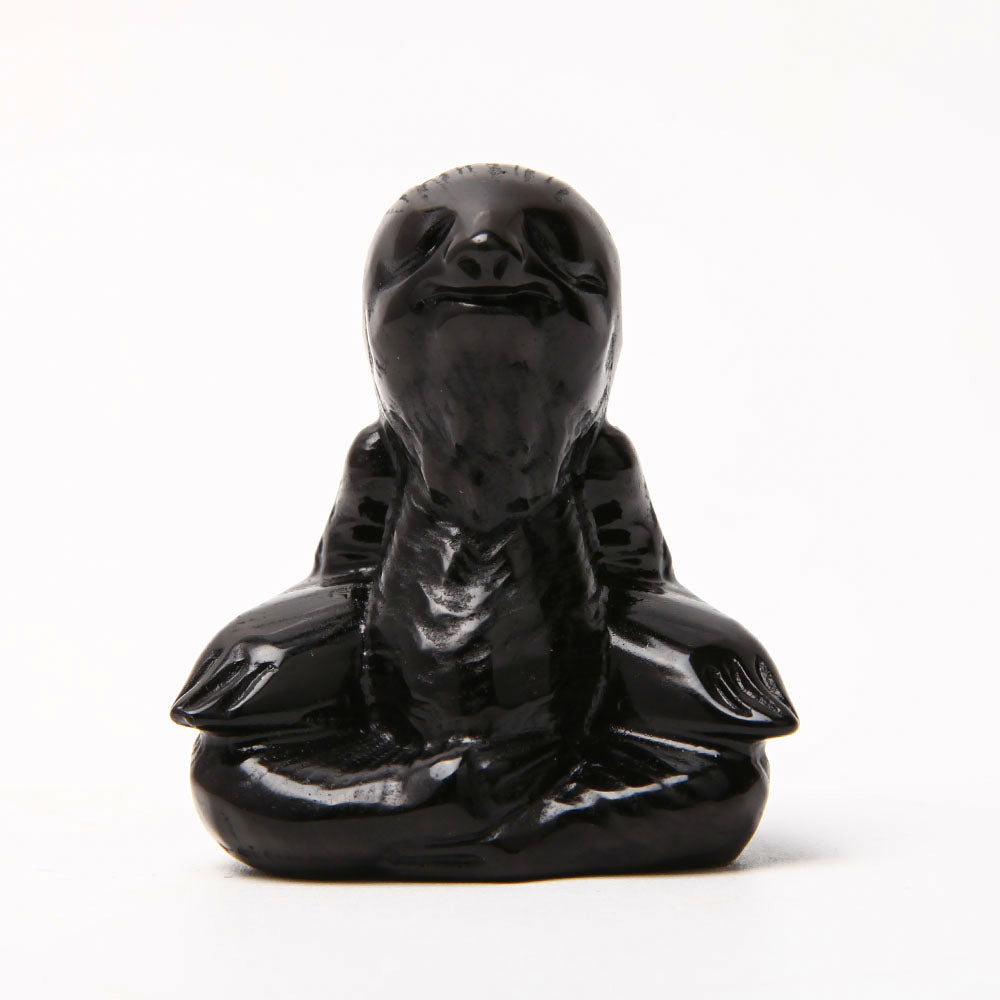 Hand Carved Black Obsidian Sloth Crystal Figurine 2.55 inch