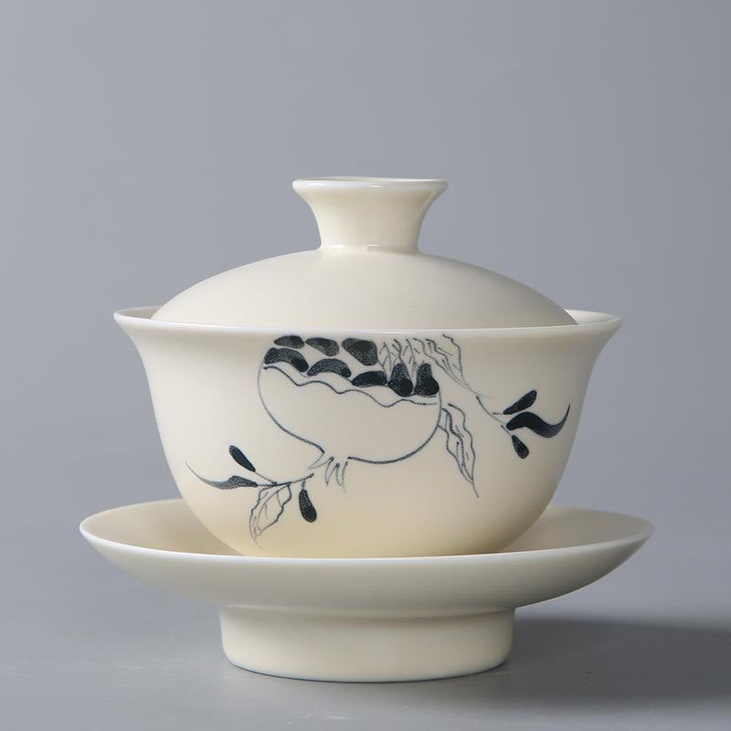 Tasse à thé Gaiwan en céramique peinte à la main avec couvercle 200 ml | Décor Zen
