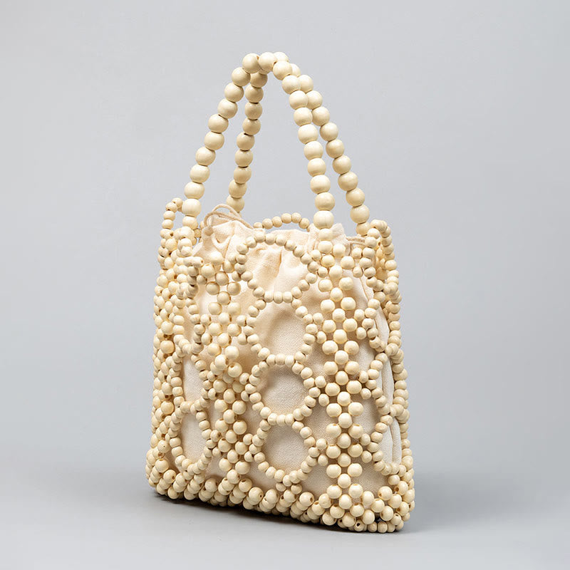 Sac à main en perles rondes creuses en bois tissé à la main - Style bohème