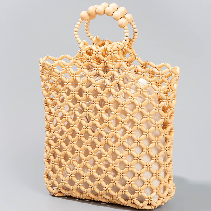 Sac de perles en bois tissé à la main 30 cm Accessoire écologique