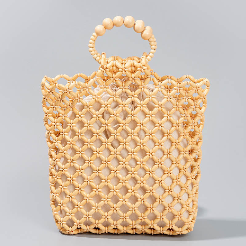 Sac de perles en bois tissé à la main 30 cm Accessoire écologique