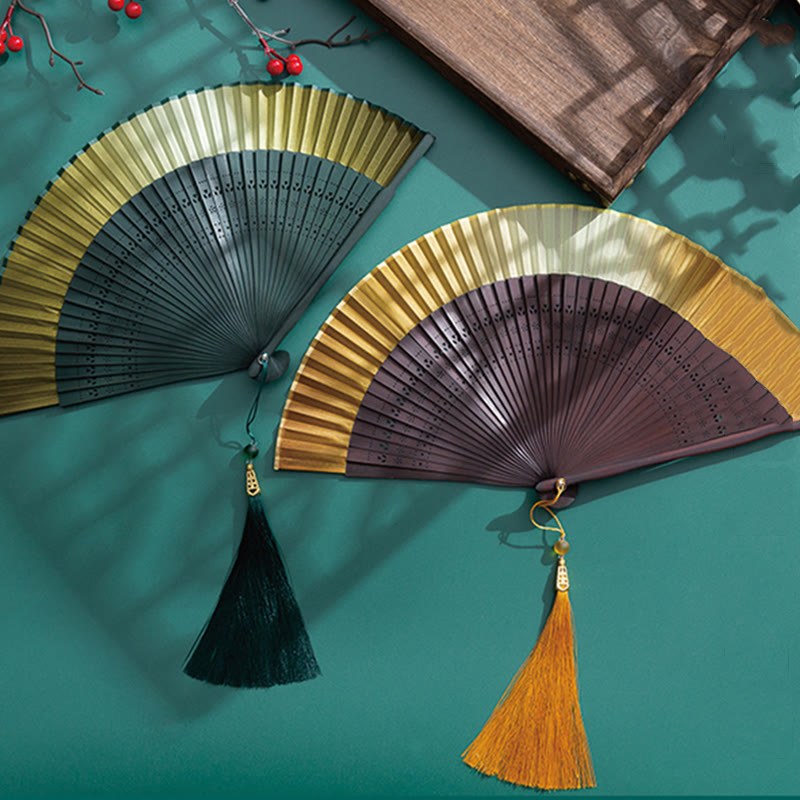 Éventail pliable en bambou dégradé pour décoration spirituelle