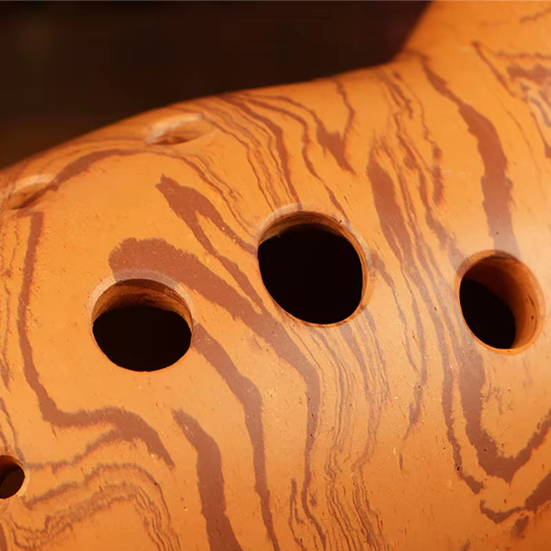 Handmade Ceramic Xun Flute in Terracotta Pot with Wood Grain Patterns
