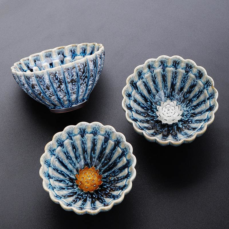 Tasse à thé en céramique chinoise Jian Zhan faite à la main, motif lotus, 80 ml