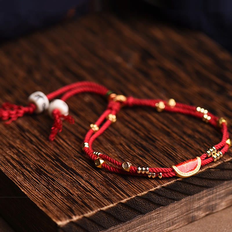 Bracelet porte-bonheur en cinabre fait main | Corde rouge 15-20 cm