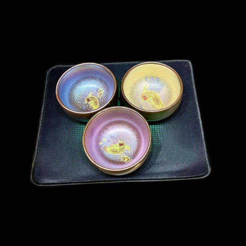 Tasse à thé en céramique Jian Zhan Koi Fish Lotus Leaf 150 ml faite à la main