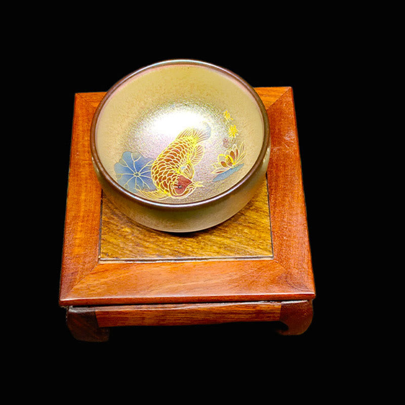 Tasse à thé en céramique Jian Zhan Koi Fish Lotus Leaf 150 ml faite à la main