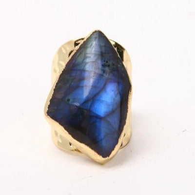 Bague en labradorite faite à la main, anneau réglable en or