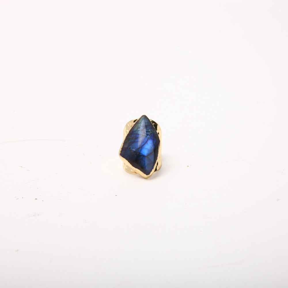 Bague en labradorite faite à la main, anneau réglable en or