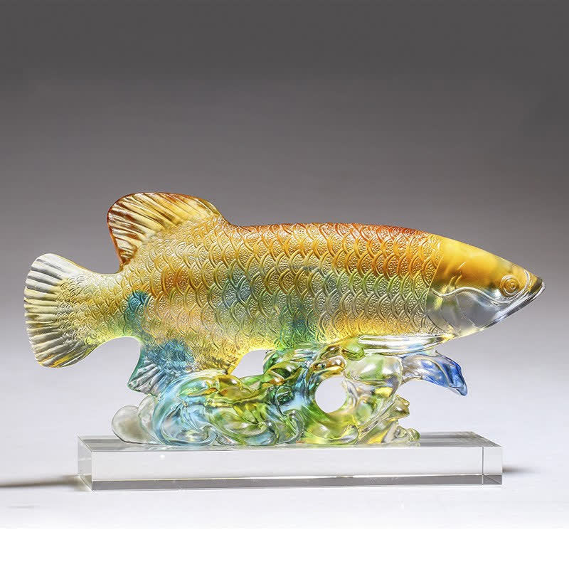 Décoration Feng Shui en forme de poisson koï en cristal Liuli faite à la main