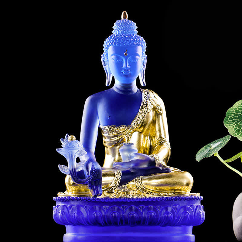 Statue de Bouddha de médecine en cristal Liuli faite à la main 13 cm