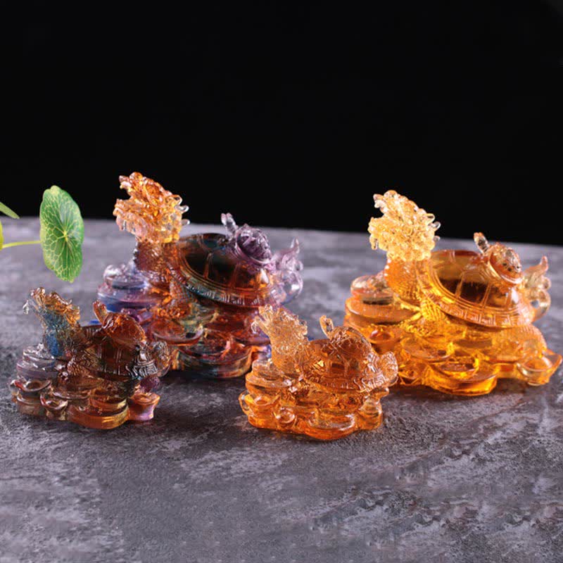 Pièce d'art Liuli Feng Shui Dragon Turtle faite à la main pour la chance