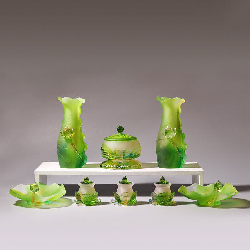 Pièce d'art en cristal de lotus Liuli Feng Shui faite à la main