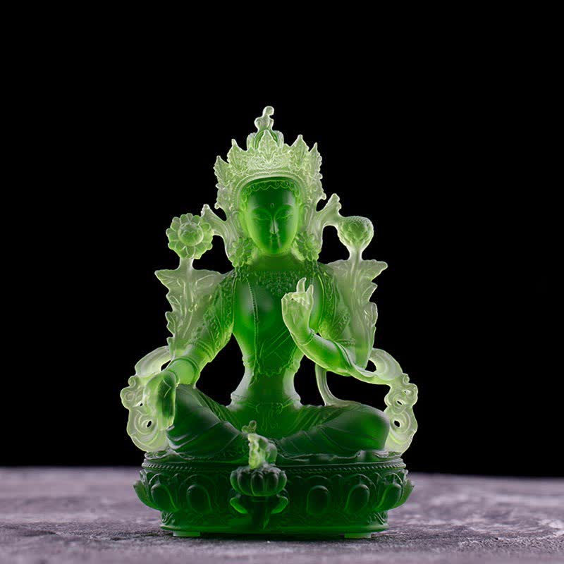 Statue de Bouddha Tara verte Liuli faite à la main | Décoration de protection