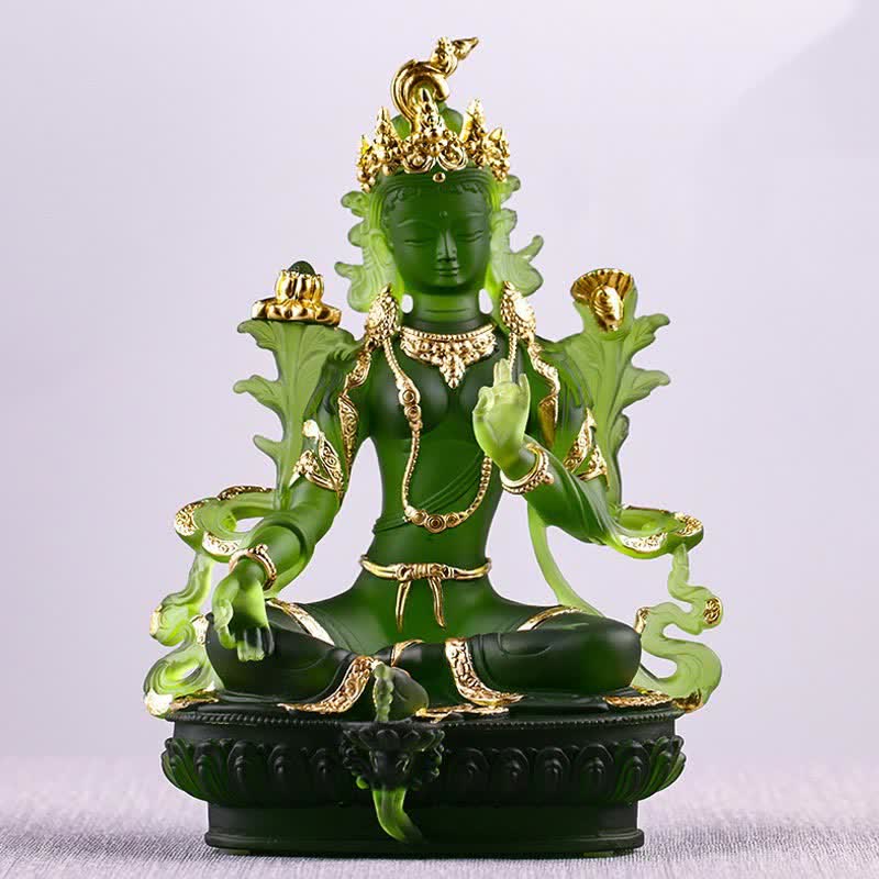 Statue de Bouddha Tara verte Liuli faite à la main | Décoration de protection