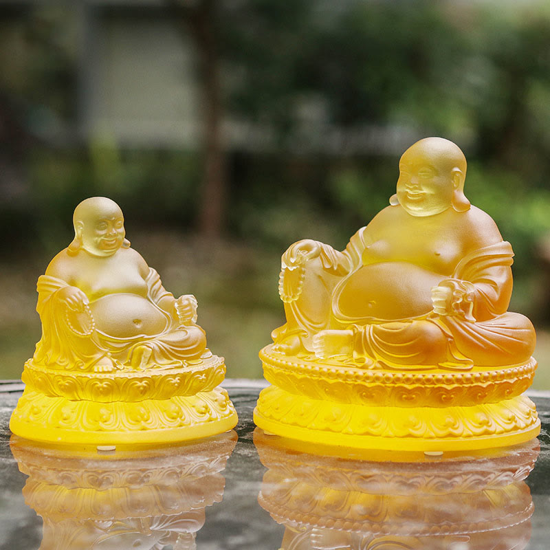 Statue de Bouddha rieur Liuli faite à la main pour la richesse et la chance