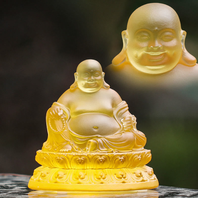 Statue de Bouddha rieur Liuli faite à la main pour la richesse et la chance