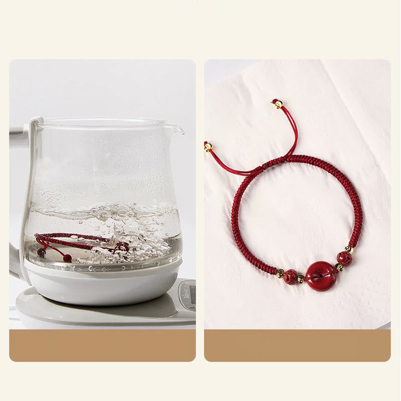 Bracelet de bénédiction fait main en cinabre et lotus avec boucle de paix