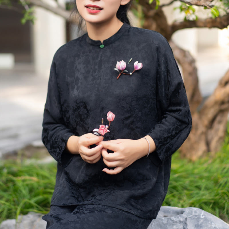 Épingle à cheveux en magnolia violet faite à la main, fleur en soie de Yangzhou