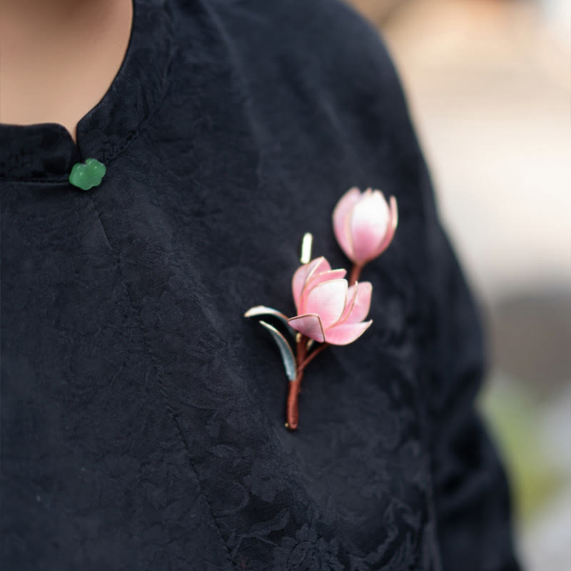 Épingle à cheveux en magnolia violet faite à la main, fleur en soie de Yangzhou