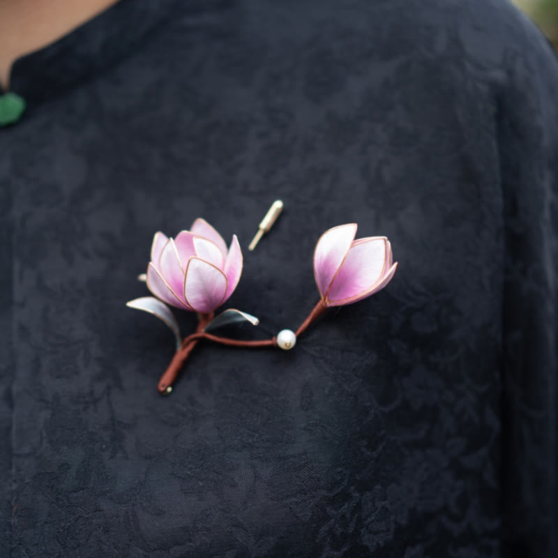 Épingle à cheveux en magnolia violet faite à la main, fleur en soie de Yangzhou