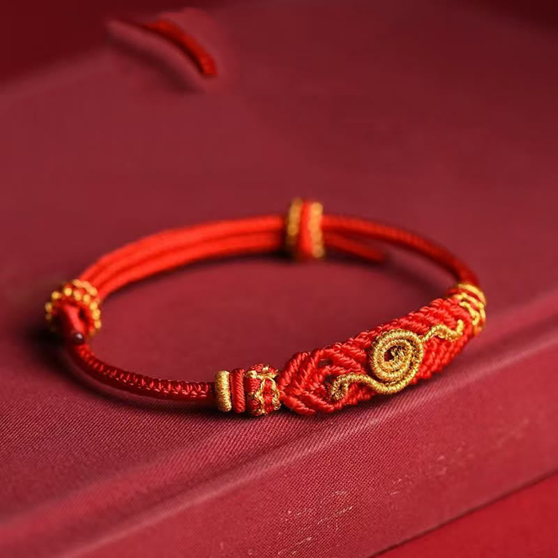 Bracelet fait main en fil rouge avec huit fils et nœud de paix, année du serpent