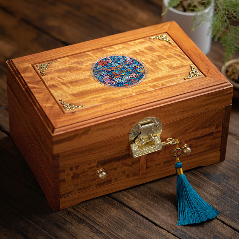 Coffret à bijoux en palissandre fait main, grande taille, verrouillable, 25,5 cm