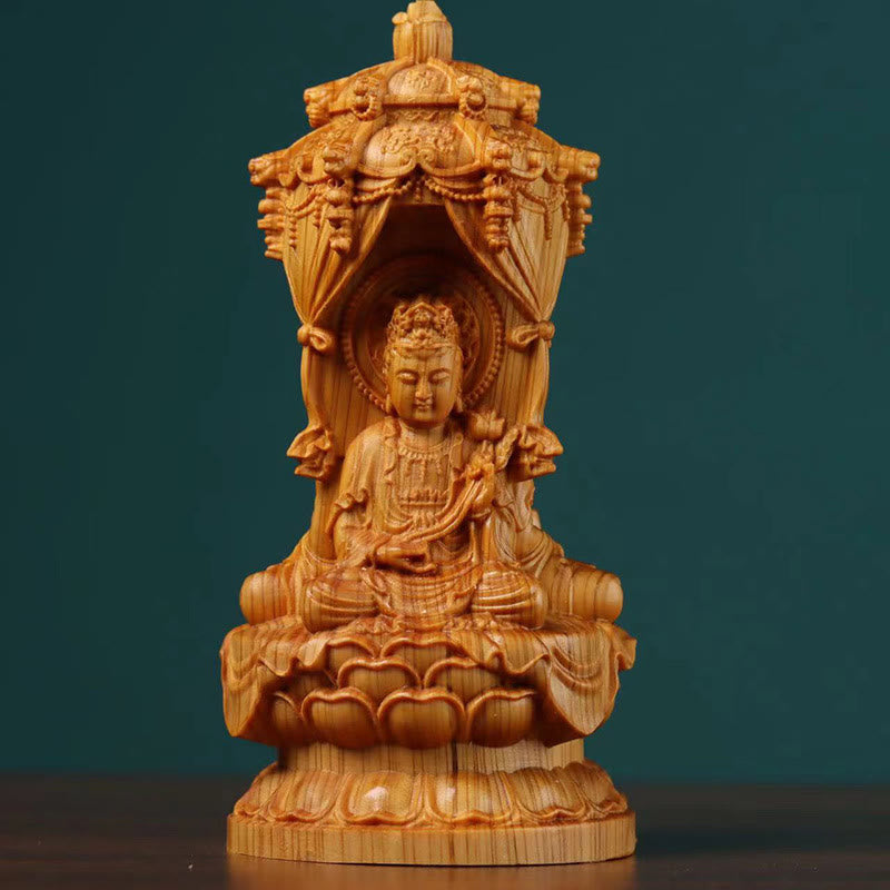 Statue de Bouddha en bois de thuya faite à la main pour éloigner les esprits