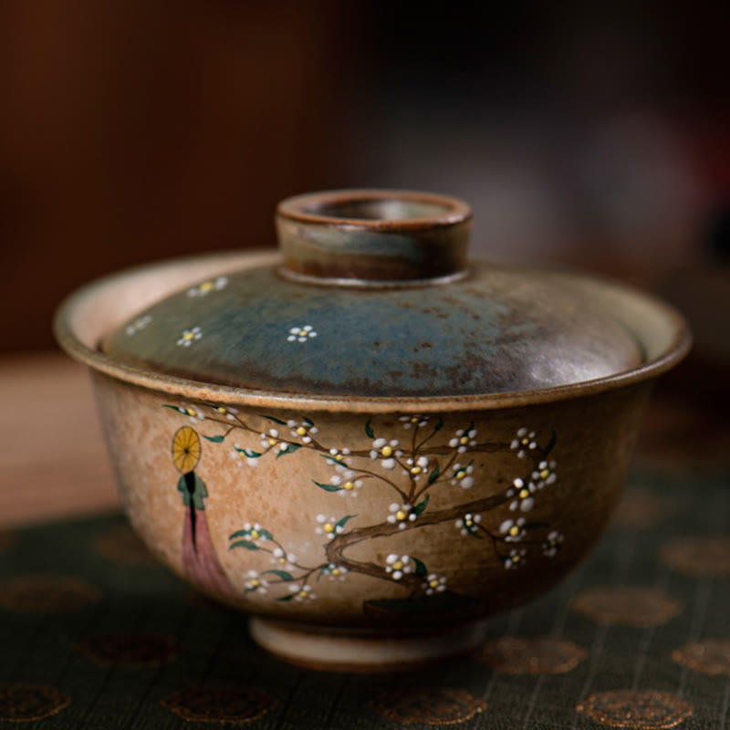 Tasse à thé Gaiwan en porcelaine Hanfu Girl 150 ml peinte à la main